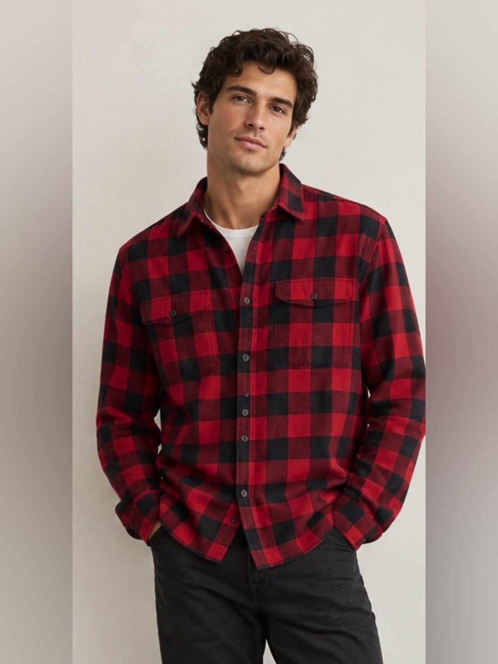 Dockers Men’s Red and Black Buffalo Plaid Button-Down Shirt
